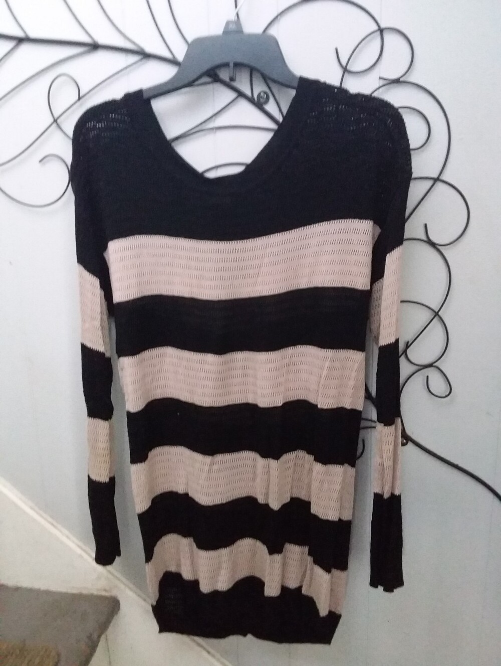 AB Studio Black and Beige Striped Knit Tunic XL
